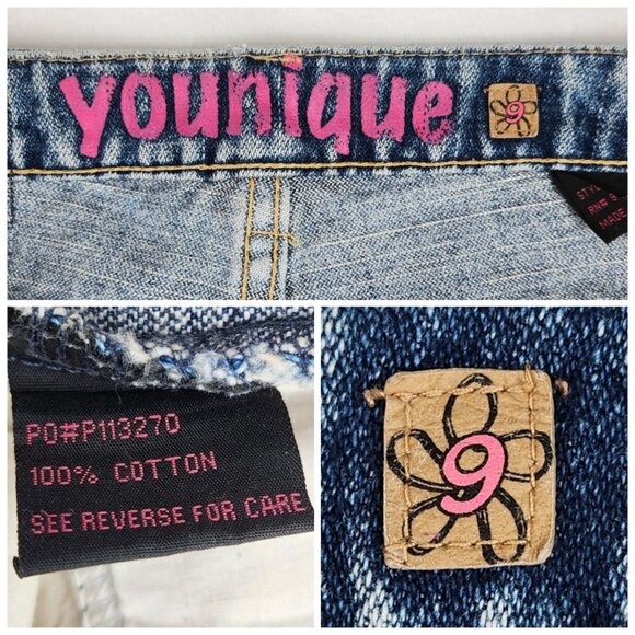 Younique Juniors Distressed Sequin Jeans Size 9 Blue - Picture 2 of 7